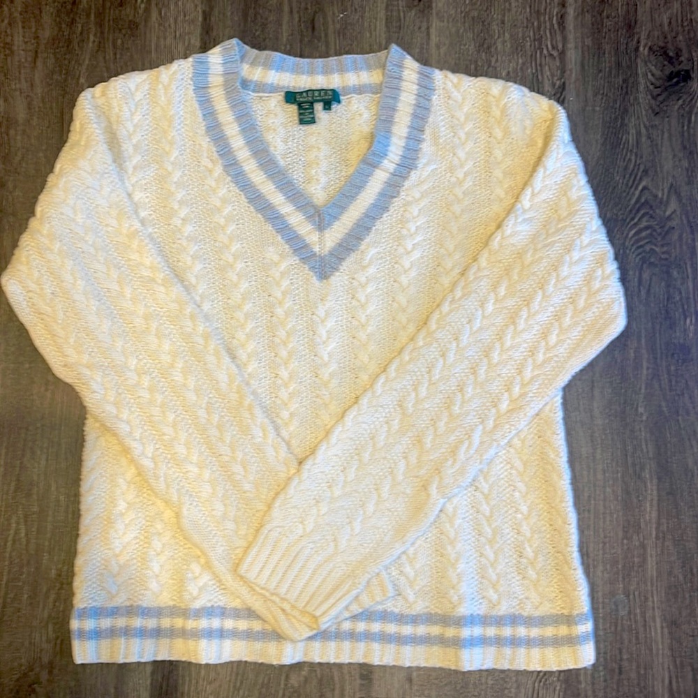 Ralph Lauren, Carolina blue & cream, V-neck